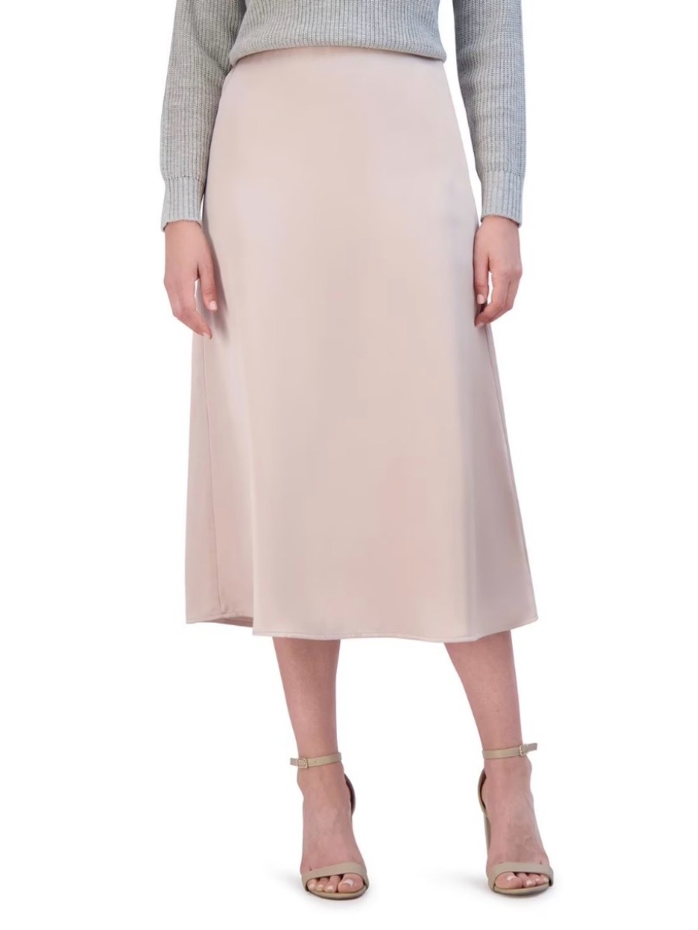 French Connection NWT Size XL Satin Blush Pink Midi A-Line Skirt